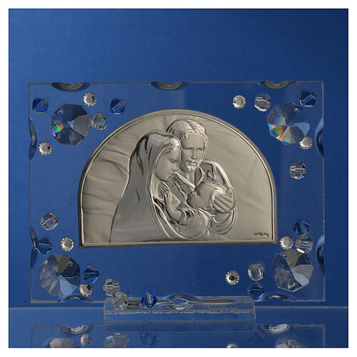Geschenkidee zur Hochzeit, Bild Heilige Familie mit strass-Steinen in blau 1