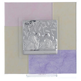 Cuadro Bautismo rosa-púrpura 17x17 cm