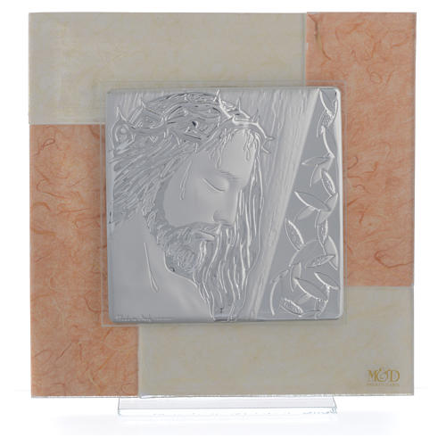 Picture with Christ, ivory and tobacco colour in silver 20x20cm 1