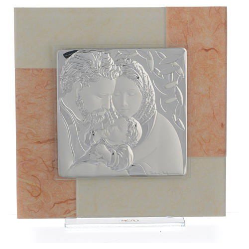 Picture with Holy Family, ivory and tobacco colour in silver 20x20cm 1