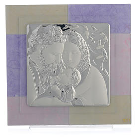 Picture with Holy Family, pink and lilac in silver 30x30cm