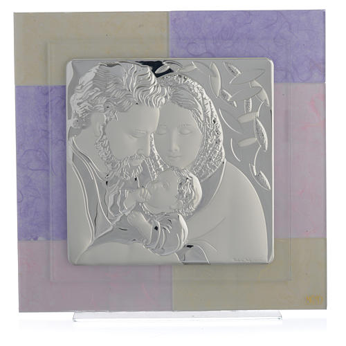Picture with Holy Family, pink and lilac in silver 30x30cm 1