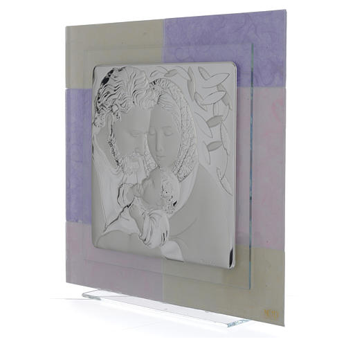 Picture with Holy Family, pink and lilac in silver 30x30cm 2