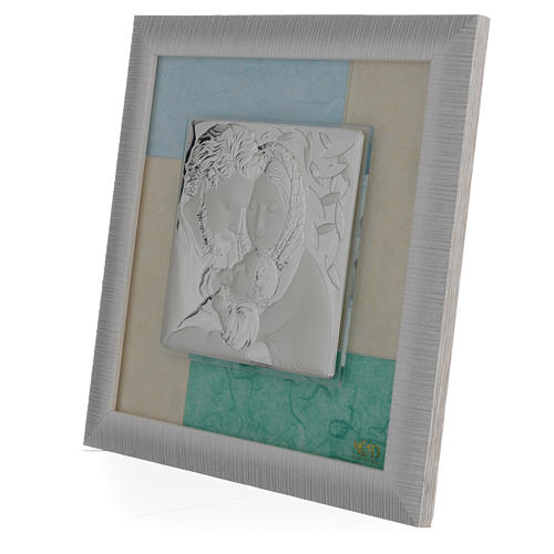 Picture with Holy Family, sky blue and green in silver 23.5x23.5cm 2