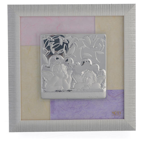 Picture with Angels, lilac and pink in silver 23.5x23.5cm 1