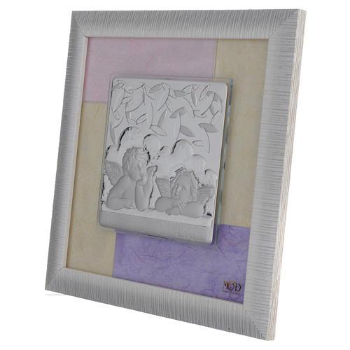 Picture with Angels, lilac and pink in silver 23.5x23.5cm 2