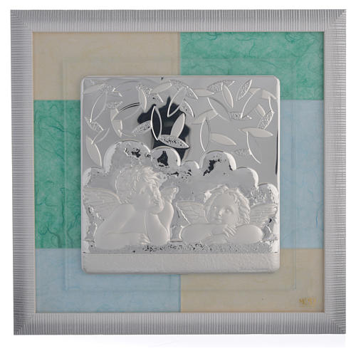 Christening Favour, sky blue and green in silver 33x34cm 1