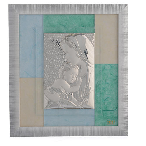 Favour with Baby Jesus, sky blue and green in silver 29x26cm 1