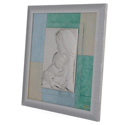 Favour with Baby Jesus, sky blue and green in silver 29x26cm 2
