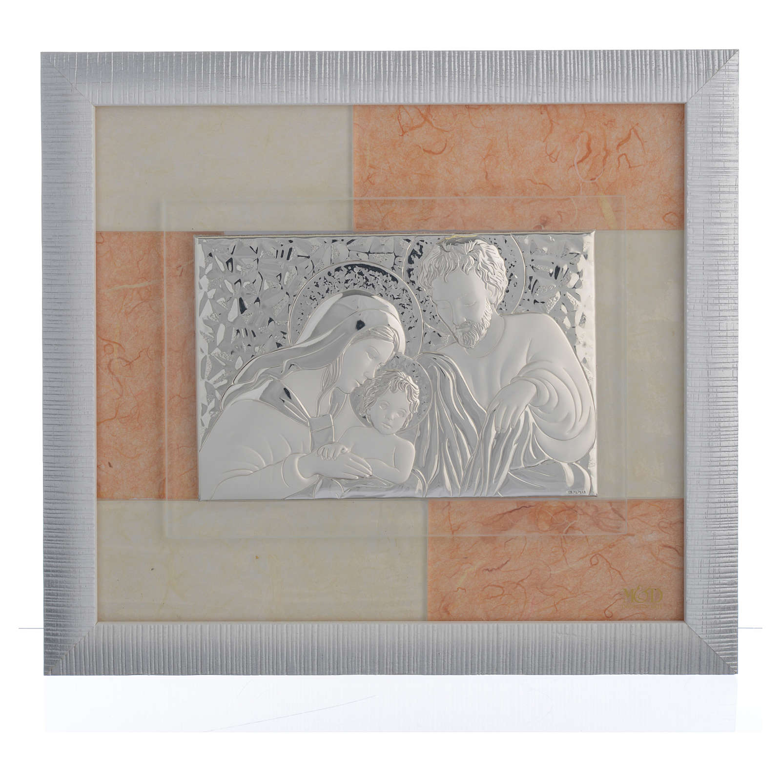 Wedding favour with Holy Family ivory silk paper and silver 29x26cm 3