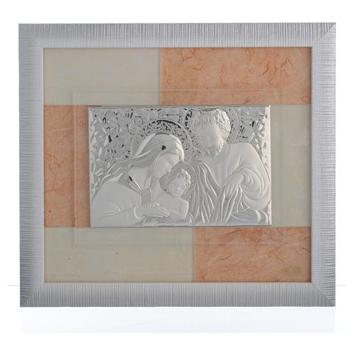 Wedding favour with Holy Family, ivory silk paper and silver 29x26cm 1