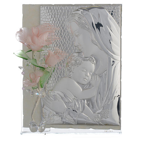 Maternity favour with three pink roses in Murano glass and silver 16x24cm 1