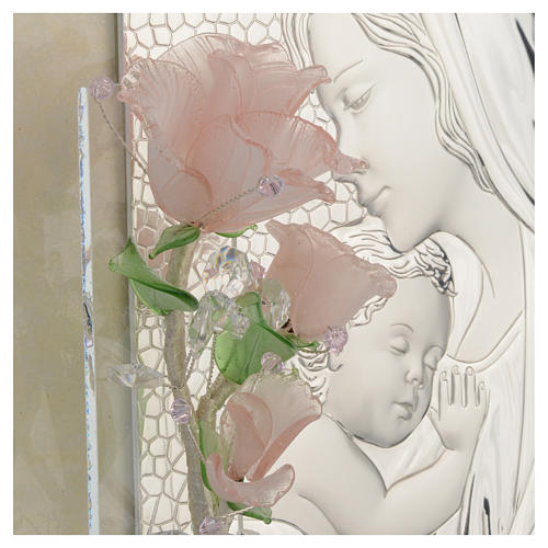 Maternity favour with three pink roses in Murano glass and silver 16x24cm 3