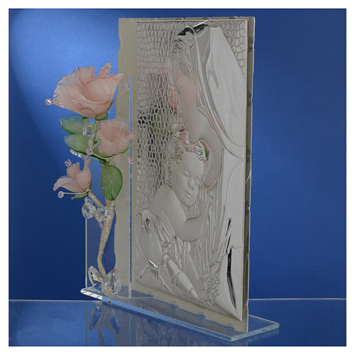 Maternity favour with three pink roses in Murano glass and silver 16x24cm 4