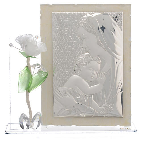 Bild zur Mutterschaft mit weißer Rose aus Muranoglas, 11x17 cm 1