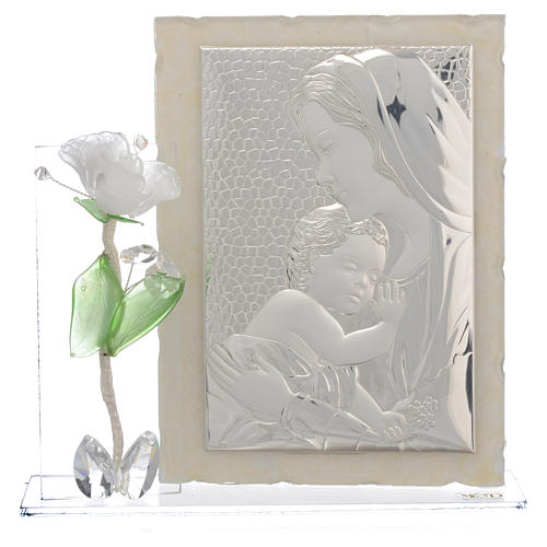 Maternity favour with white rose in Murano glass and silver 11x17cm 1