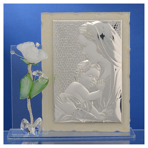 Maternity favour with white rose in Murano glass and silver 11x17cm 2