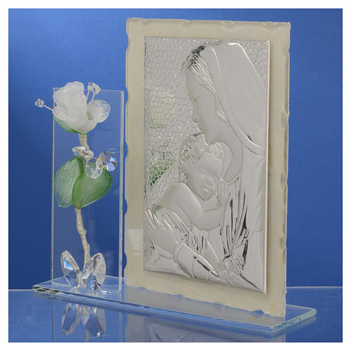 Maternity favour with white rose in Murano glass and silver 11x17cm 3