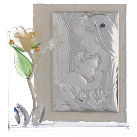 Maternity favour with amber rose in Murano glass and silver 8x12cm