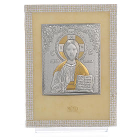 Orthodox Christ image favour with white strass and silver 19x14cm