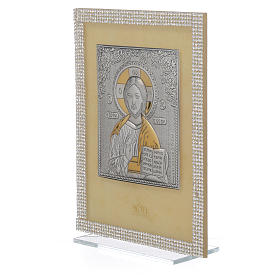 Orthodox Christ image favour with white strass and silver 19x14cm