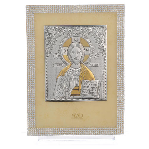 Orthodox Christ image favour with white strass and silver 19x14cm 1