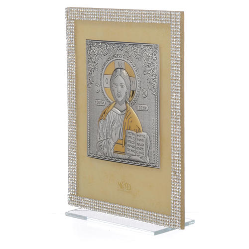 Orthodox Christ image favour with white strass and silver 19x14cm 2