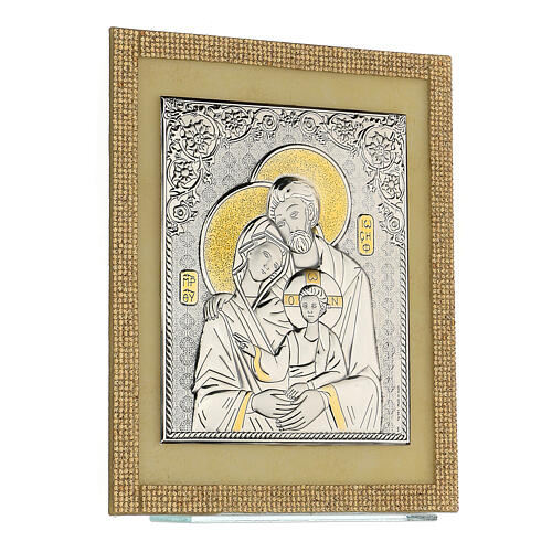 Orthodox Holy Family favour with gold strass and silver 25x20cm 3