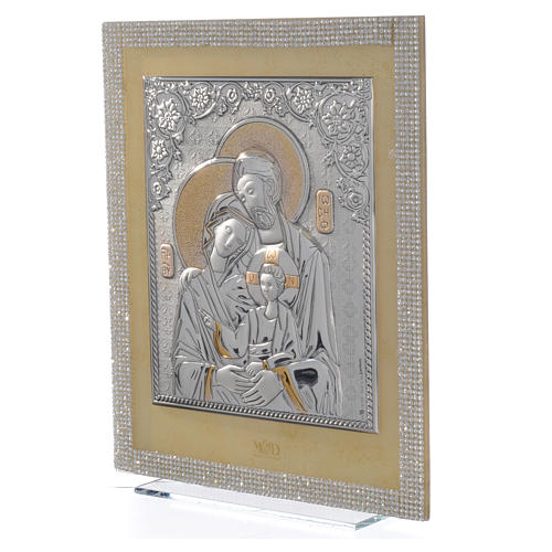 Cuadro Sagrada Familia estilo icono strass blancos 25 x 20 cm 2