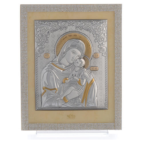Cuadro Maternidad estilo icono strass blancos y plata 25 x 20 cm 1