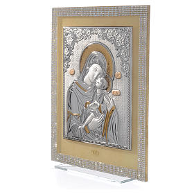 Quadro Maternidade ortodoxo strass brancos e prata 25x20 cm
