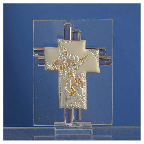 Favour with cross and Angels in silver and pink glass 8cm 2
