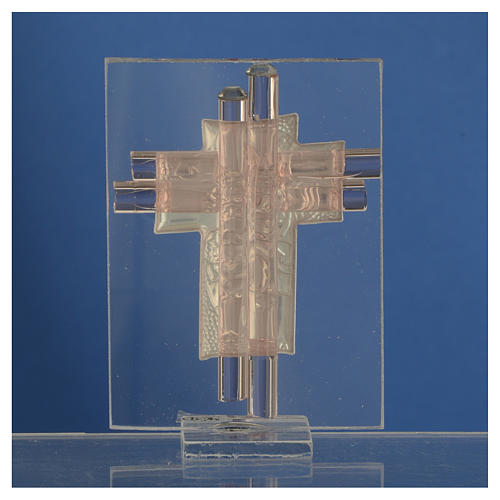 Favour with cross and Angels in silver and pink glass 8cm 4