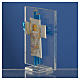 Bonbonnière Communion croix verre Murano aigue-marine arg h 8 cm s3