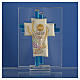 Lembrancinha Comunhão cruz vidro Murano água-marinha prata h 8 cm s2