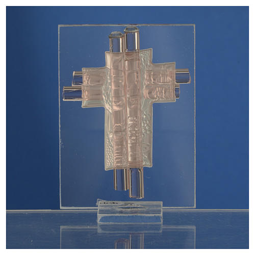 First Communion favour, Christ image in silver and pink glass 8cm 4