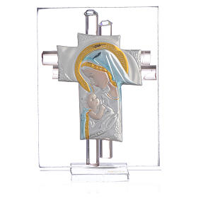 Bonbonnière Maternité croix verre Murano rose arg h 8 cm
