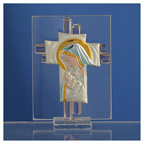 Pamiątka Krzyż Macierzyństwo szkło Murano różowe i srebrne 8cm
