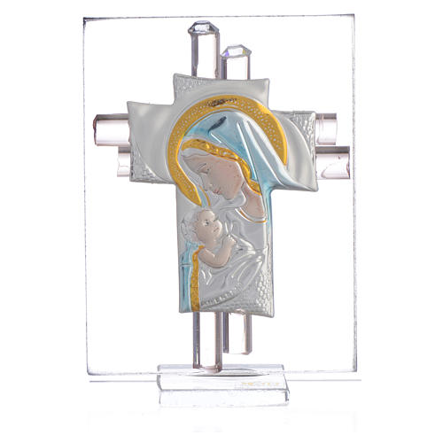 Lembrancinha Maternidade cruz vidro Murano cor-de-rosa prata h 8 cm 1