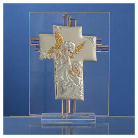 Gastgeschenk Taufe Kreuz aus Muranoglas in rosa, 10,5 cm