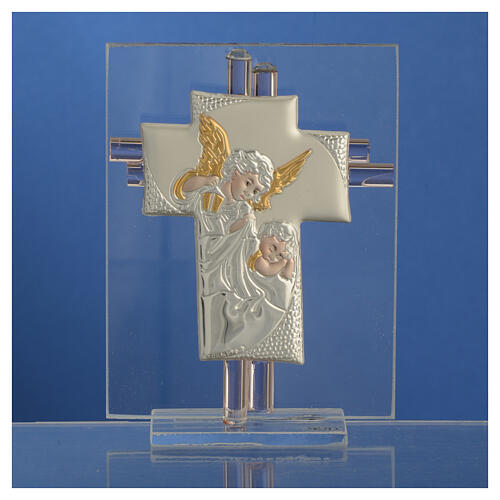 Gastgeschenk Taufe Kreuz aus Muranoglas in rosa, 10,5 cm 2
