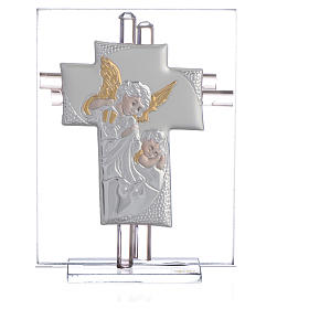 Bonbonnière Baptême croix verre Murano rose h 10,5 cm