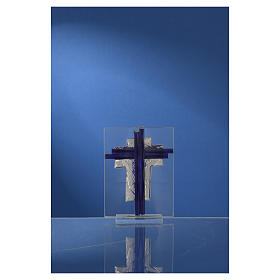 Cruz Cristo Vidrio Murano azul y plata h. 10,5 cm s4