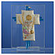 Bonbonnière Communion croix verre Murano aigue-marine arg h 10,5 cm s2