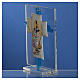 Bonbonnière Communion croix verre Murano aigue-marine arg h 10,5 cm s3