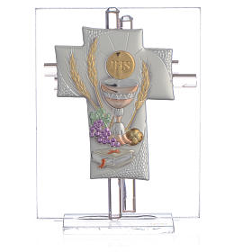 Pamiątka Krzyż Pierwsza Komunia szkło Murano różowe 10,5cm