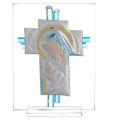 Gastgeschenk Geburt Kreuz aus Muranoglas aquamarin, 10,5 cm 1