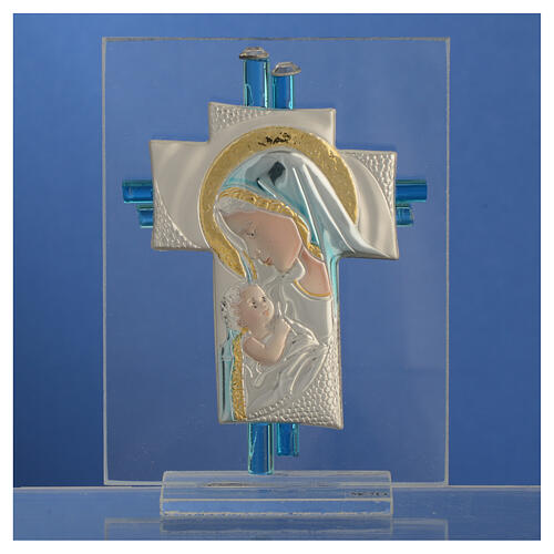 Gastgeschenk Geburt Kreuz aus Muranoglas aquamarin, 10,5 cm 2