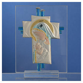 Bonbonniere Birth Cross aquamarine Murano glass 10,5cm