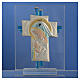 Bonbonniere Birth Cross aquamarine Murano glass 10,5cm s2